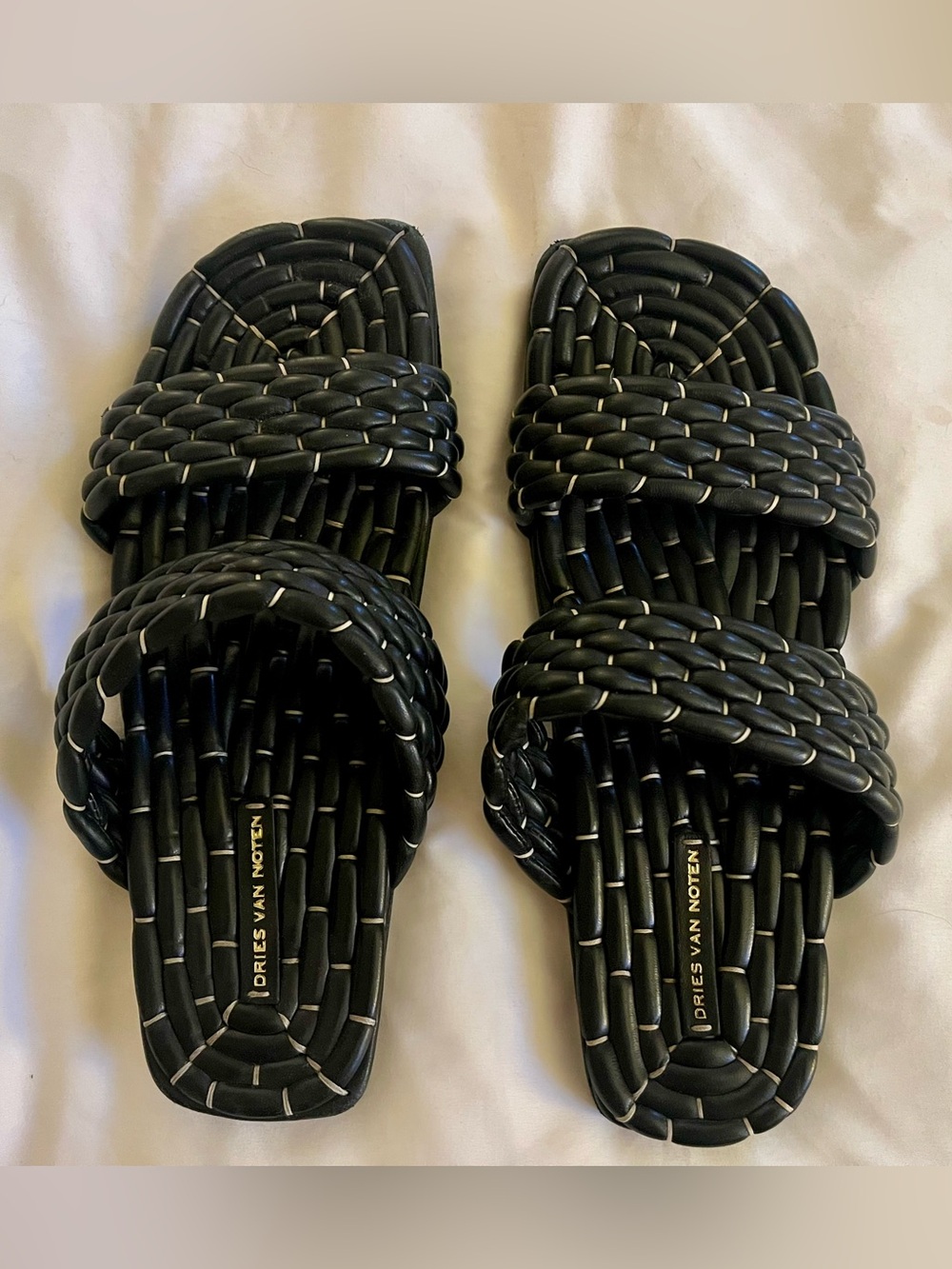Dries Van Noten Black Leather Braided Slide Sandals size 41